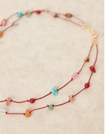 multirow long necklaces with chipping detail in red