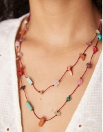 multirow long necklaces with chipping detail in red