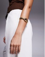 cuff bracelet with amber stone in 18k gold plated