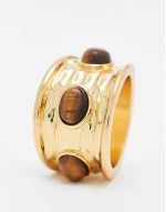 Curve 14k gold plated ring with real tigers eye semi precious stone design