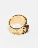 Curve 14k gold plated ring with real tigers eye semi precious stone design