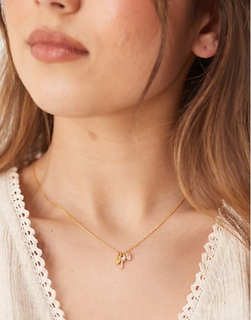charm cluster necklace in 18k gold plated