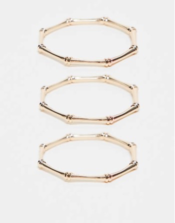 pack of 3 bangle bracelets with bamboo detail in gold tone