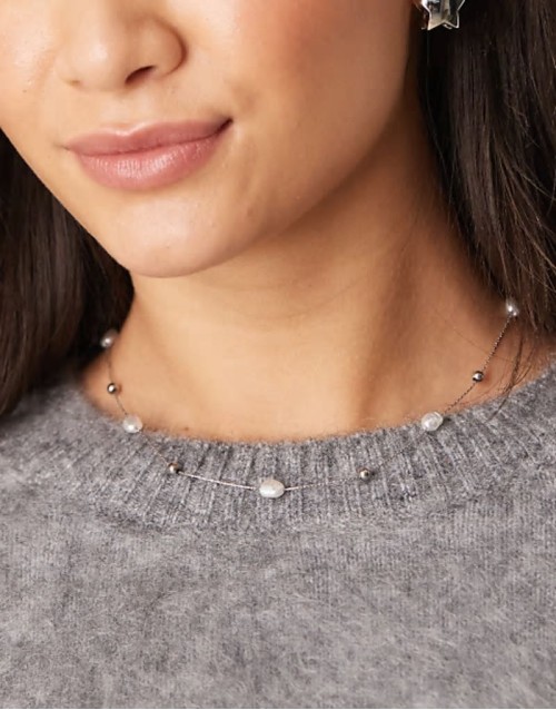 Lost Souls stainless steel pearl charm choker necklace in silver