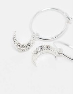 crystal moon charm hoop earrings in sterling silver