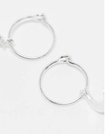crystal moon charm hoop earrings in sterling silver