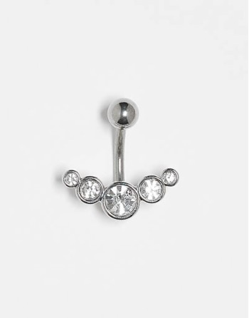gemset crescent 10mm belly bar in sterling silver