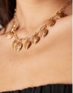 necklace with faux tigers eye heart charms in gold tone