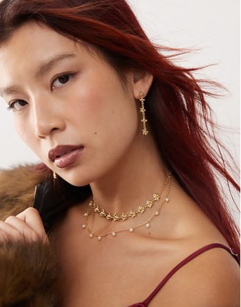 daisy molecule long flower earrings in 18k gold plated