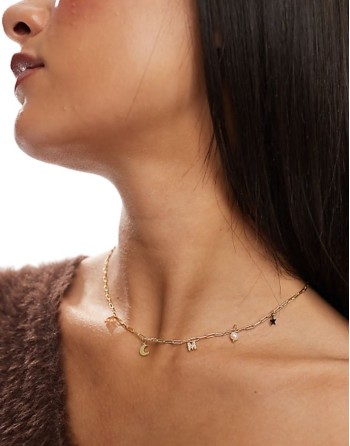 Z gold plated celestial M inital charm necklace in gold