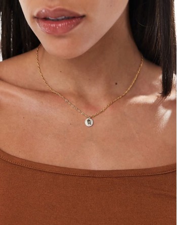 14k gold plated necklace with Scorpio zodiac and faux pearl disk design with gift bag