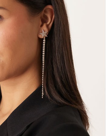 embellished star drop earrings in gold
