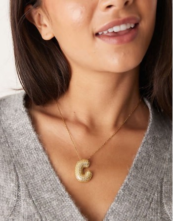 embellished bubble initial C necklace in gold