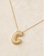 embellished bubble initial C necklace in gold