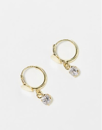 heart huggie earrings with cubic zirconia in gold plated