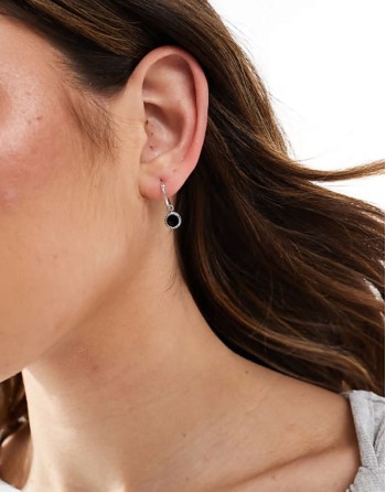 hoop earrings with black onyx charm in sterling silver