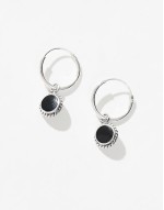 hoop earrings with black onyx charm in sterling silver