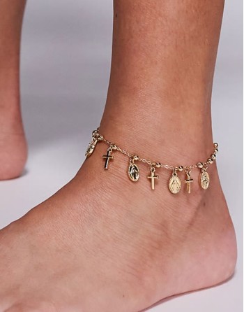 popoffaith cross charm anklet in gold