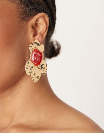 drop earrings with hammered semi precious detail in gold tone