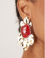 drop earrings with hammered semi precious detail in gold tone