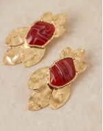 drop earrings with hammered semi precious detail in gold tone