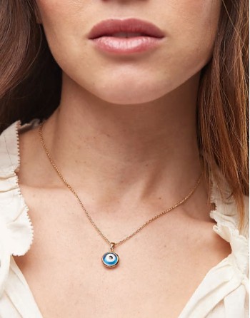 18ct gold plated evil eye glass pendant necklace