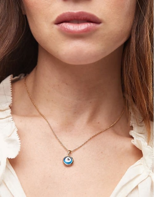 18ct gold plated evil eye glass pendant necklace