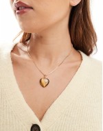 necklace with real tigers eye heart pendant in gold tone