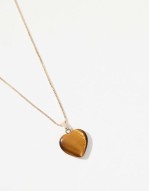 necklace with real tigers eye heart pendant in gold tone