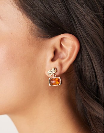 amber stone drop earrings in gold