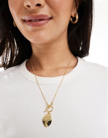 14k gold plated  necklace with T-bar and molten pendant