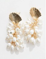 shell and pearl drop earrings in gold