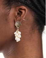 shell and pearl drop earrings in gold