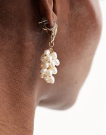 shell and pearl drop earrings in gold