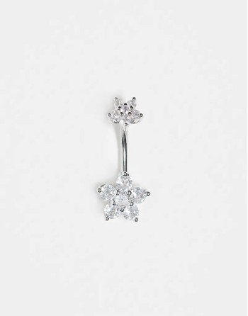 gem cluster belly bar in sterling silver