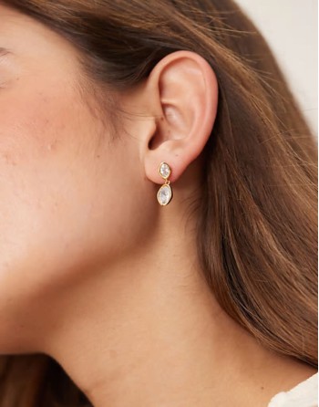 crystal double drop earrings in 18k gold plated