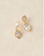 crystal double drop earrings in 18k gold plated