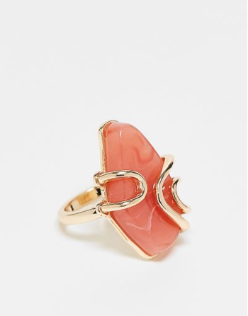 ring with faux semi precious pink stone in gold tone